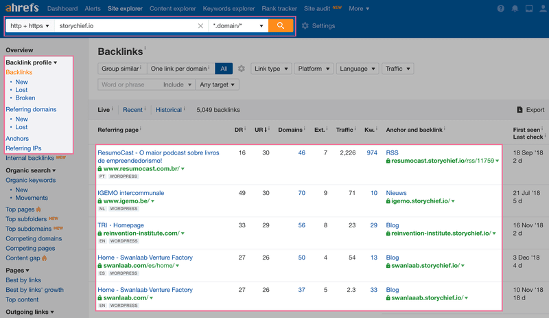 ahrefs site explorer backlink profile storychief