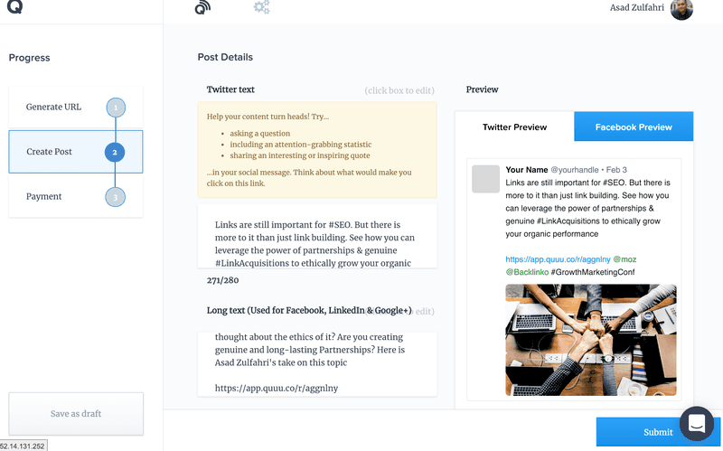 quuu promote create post