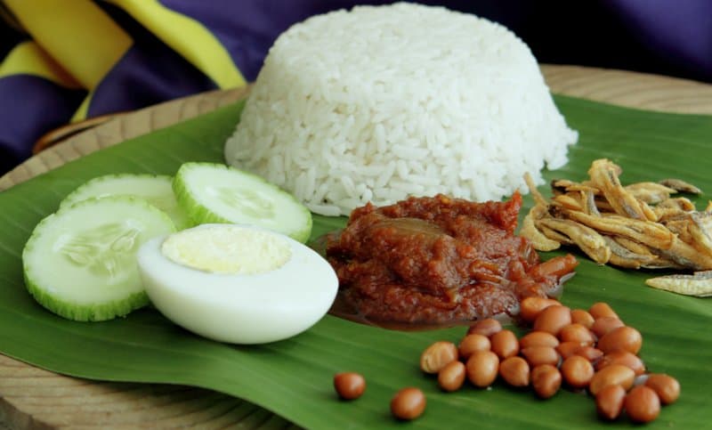 Going Home as a Digital Nomad 2 coconut rice with boiled egg, peanuts, sambal, anchovies, cucumber