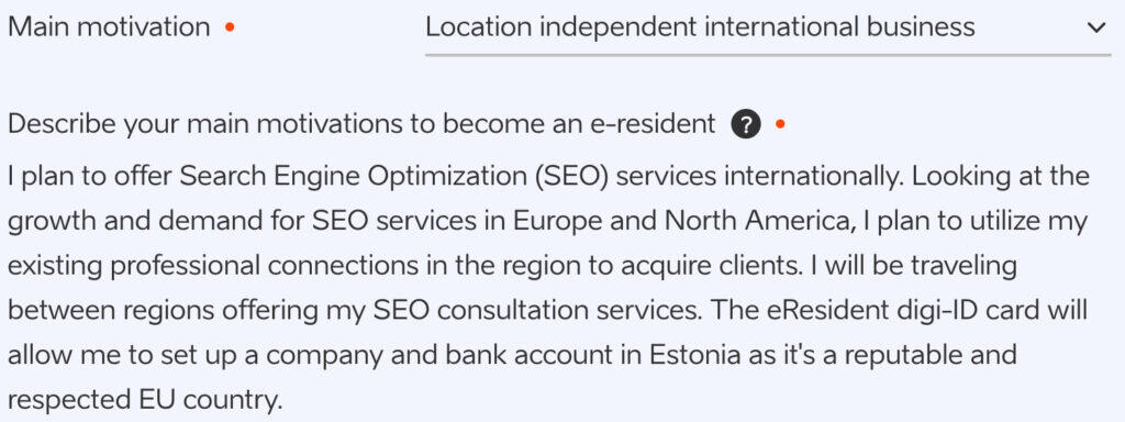 Becoming an Estonian E-Resident & Business Owner 2 describe your main motivation